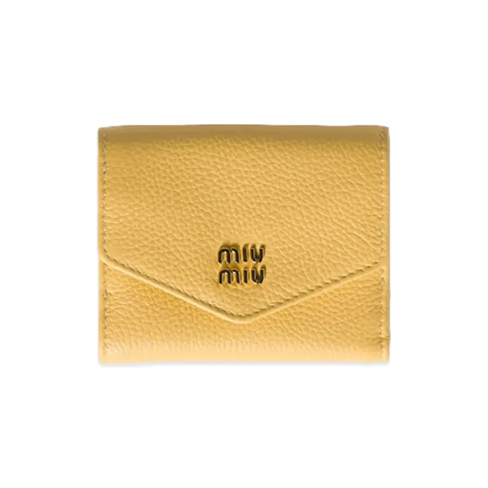 MIU MIU Vitello Daino Leather Flap Wallet "Yellow"