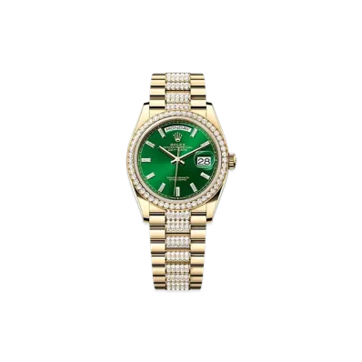 ROLEX Day-Date 36mm Yellow Gold Diamond 128348RBR "Bright Green"