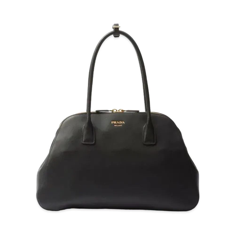 PRADA Medium Leather Tote Bag with Zipper Closure "Black"