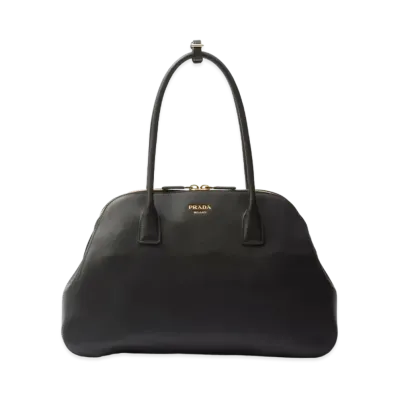 PRADA Medium Leather Tote Bag with Zipper Closure "Black"