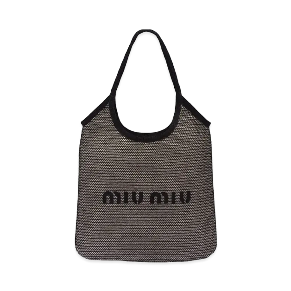 MIU MIU Raffia And Linen Tote Bag "Black/Tan"