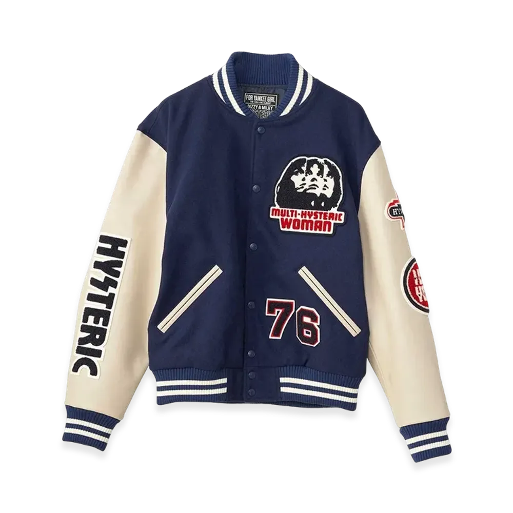 HYSTERIC GLAMOUR Speak No Evil Patch Varsity Jacket "Blue"