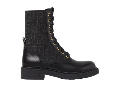 FENDI Women's Canvas and Leather Ankle Boots "Black"
