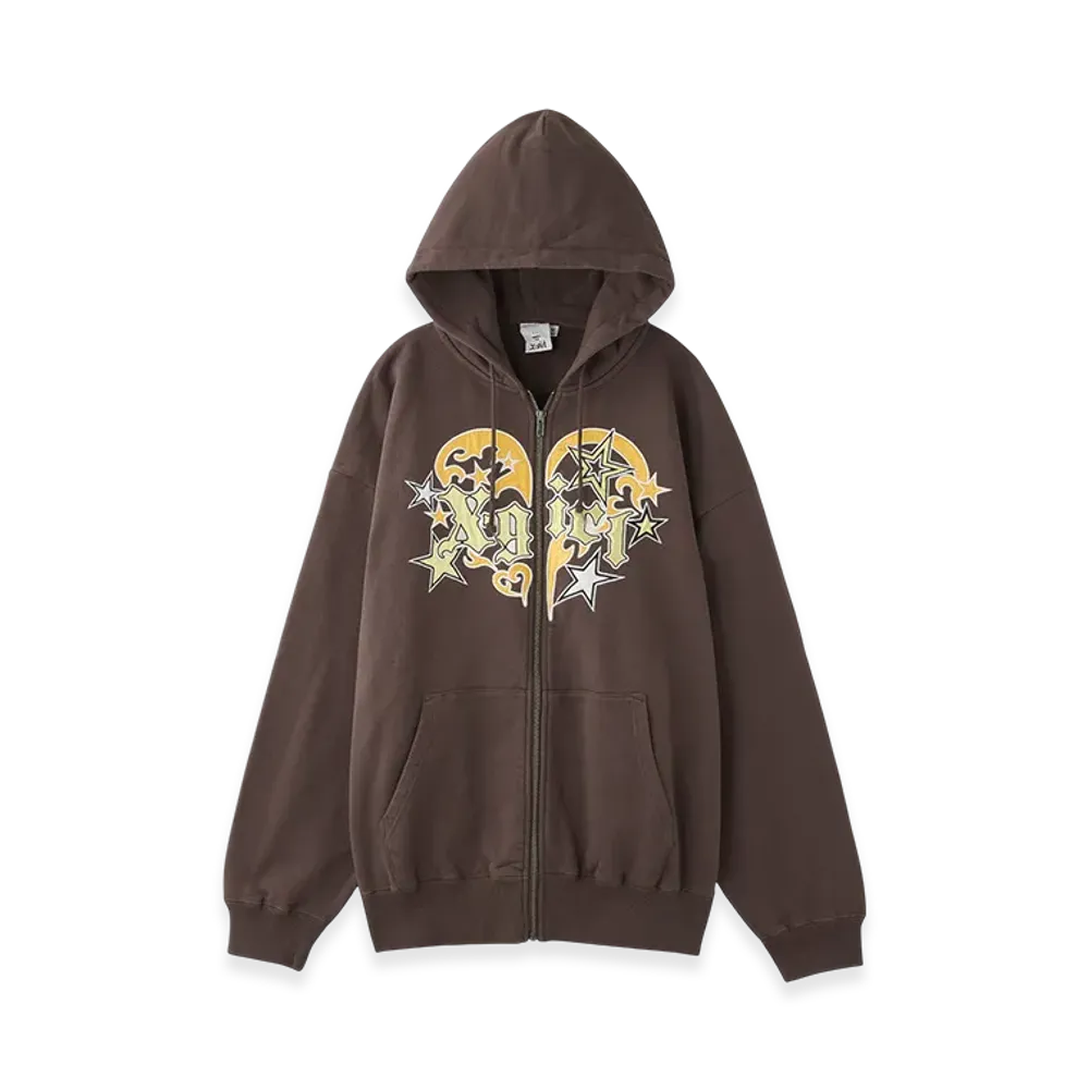 X-Girl Tribal Heart Zip Up Sweat Hoodie "Brown"