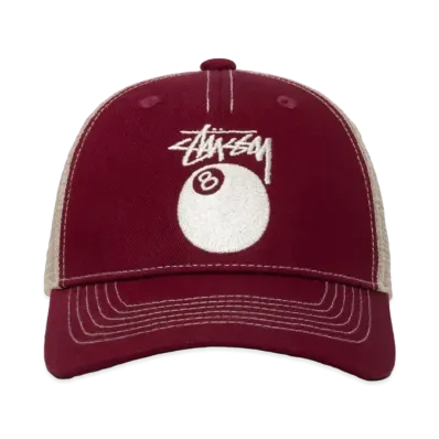 Stussy Low Pro Trucker 8 Ball Snapback "Wine"