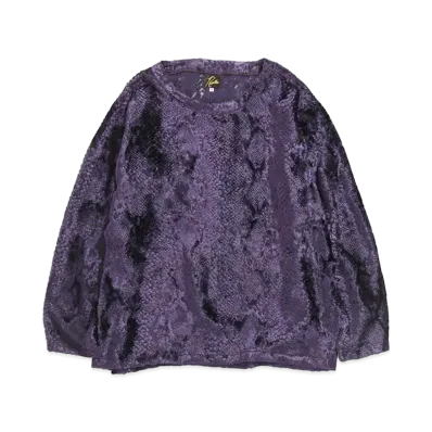 Needles L/S U NECK TEE - BURNOUT VELVET "Purple"