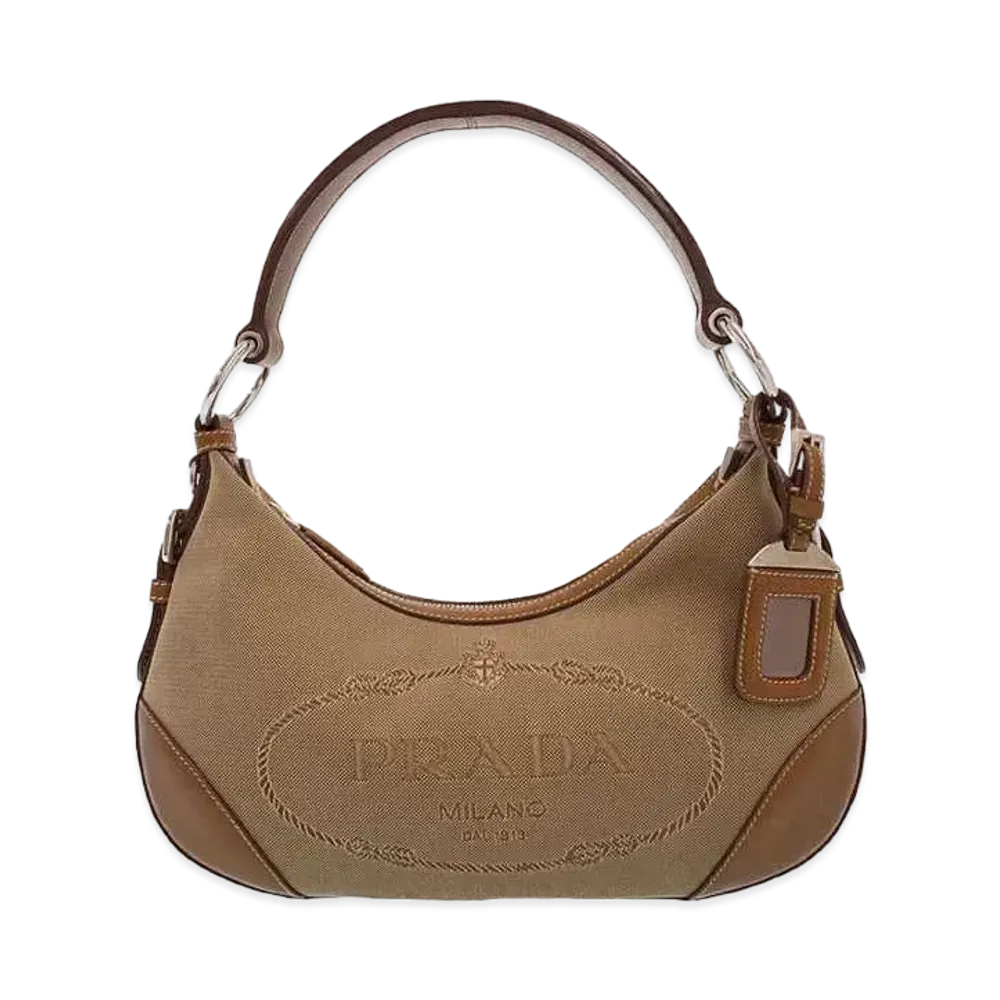 PRADA Logo Jacquard Semi Shoulder Bag "Brown"