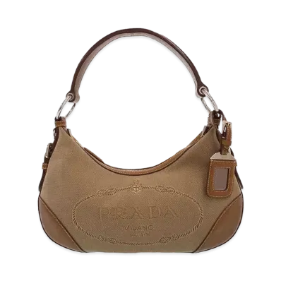 PRADA Logo Jacquard Semi Shoulder Bag "Brown"