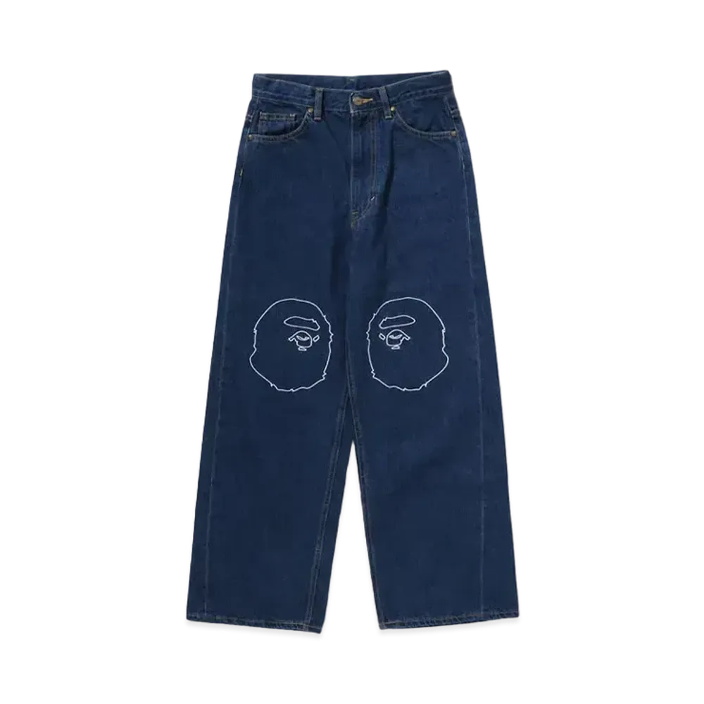 A BATHING APE Ape Head Oversized Fit 12 Oz Denim Pants "Indigo"