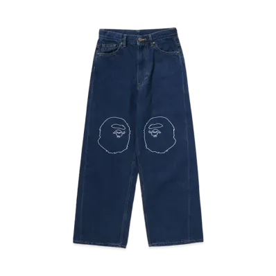 A BATHING APE Ape Head Oversized Fit 12 Oz Denim Pants "Indigo"