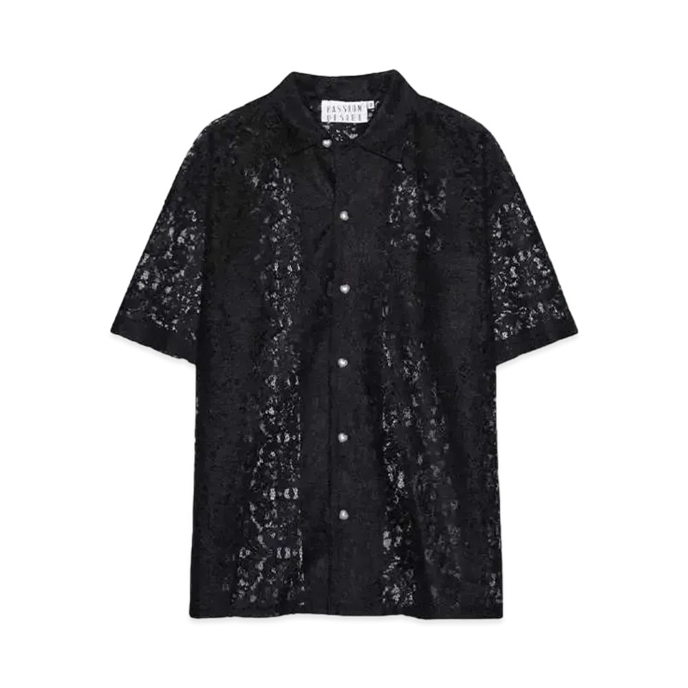 el conductorH FLOWER LACE OPEN COLLAR SHORT SLEEVE SHIRT "BLACK"