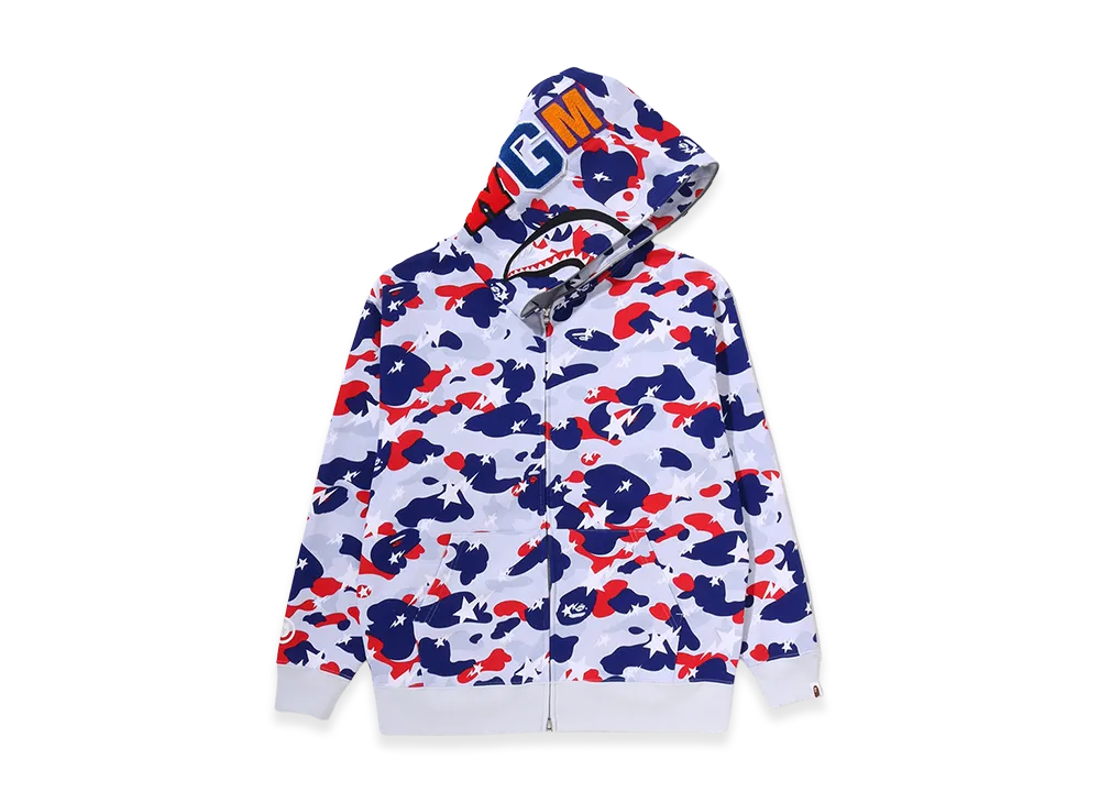 A BATHING APE Sta Strike Camo Shark Relaxed Fit Full Zip Hoodie "White"