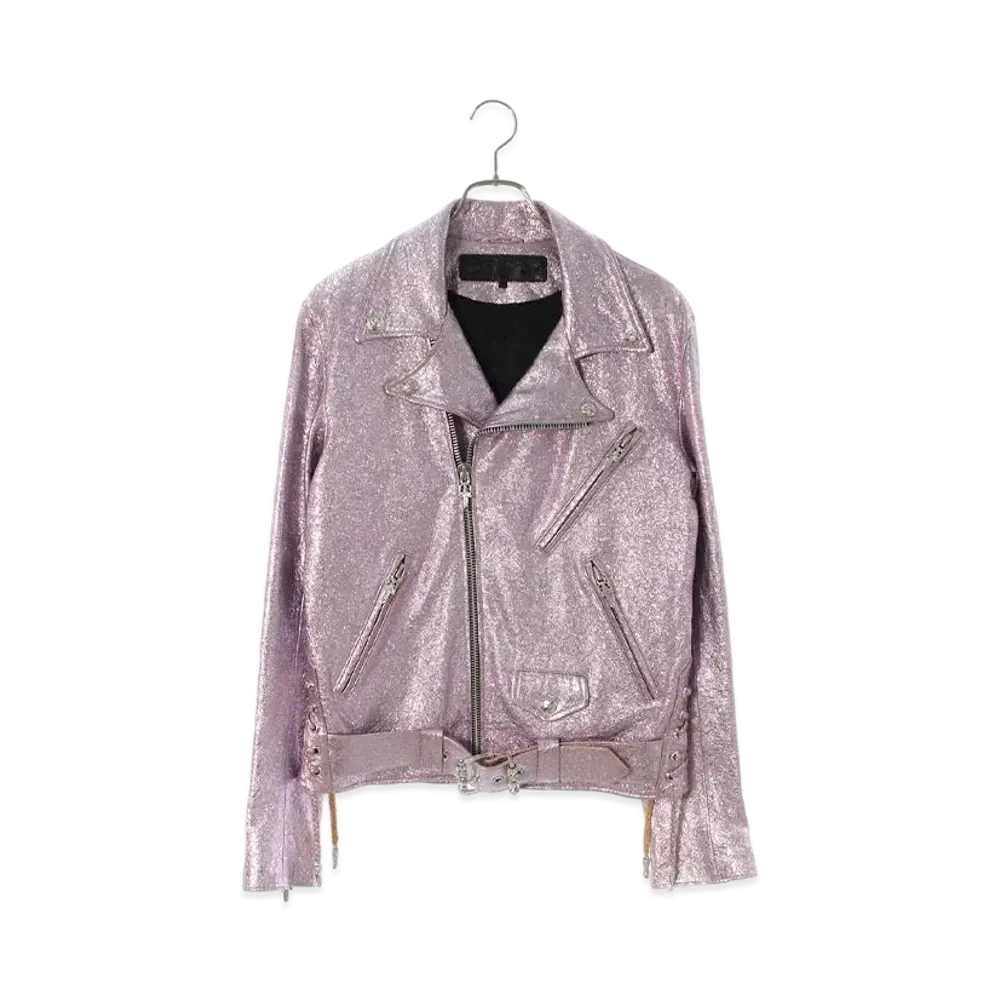 Chrome Hearts JJ Dean Dagger Zip Riders Glitter Leather Jacket "Pink"