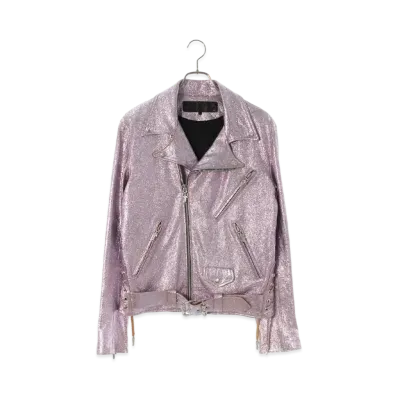 Chrome Hearts JJ Dean Dagger Zip Riders Glitter Leather Jacket "Pink"