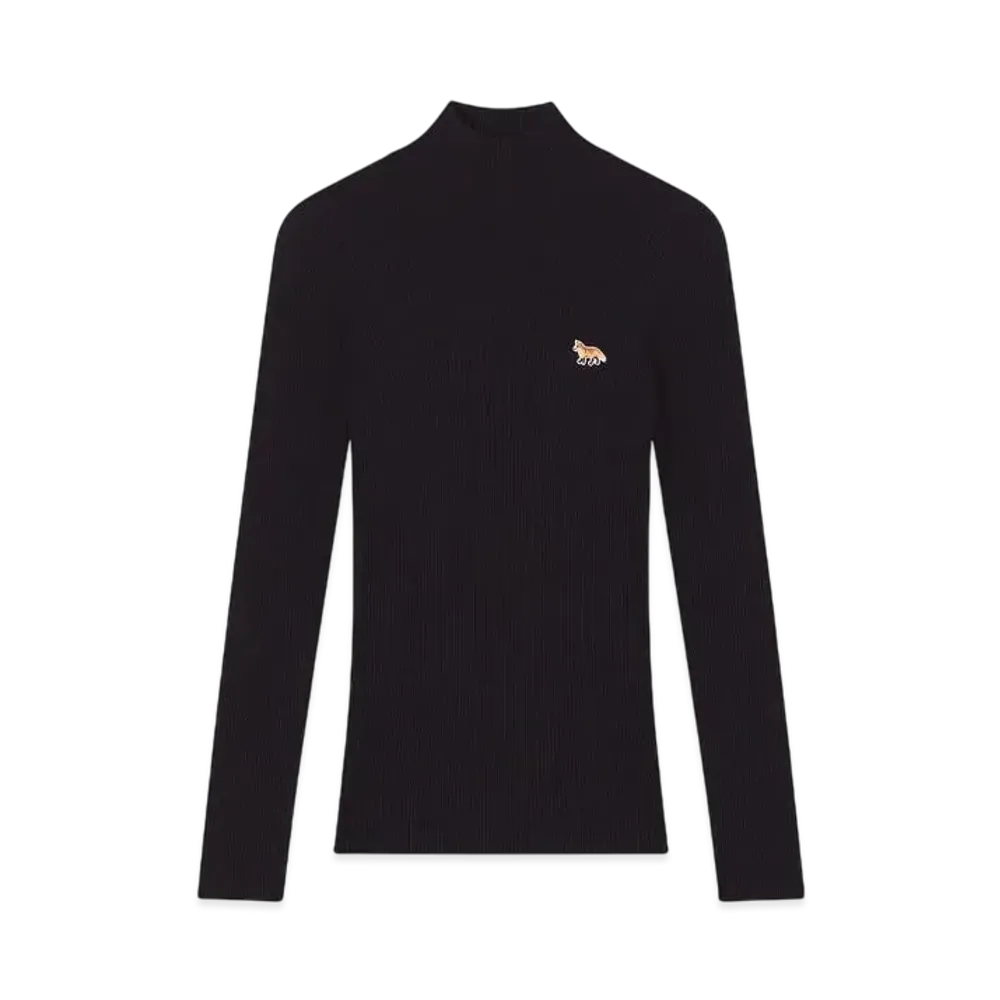 Maison Kitsune Baby Fox Patch Fine Rib Turtleneck "Black"