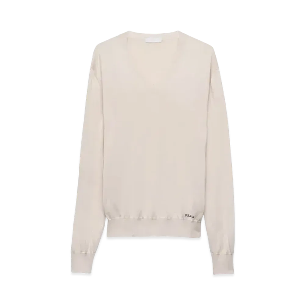PRADA Men's Silk V-Neck Sweater "Natural"