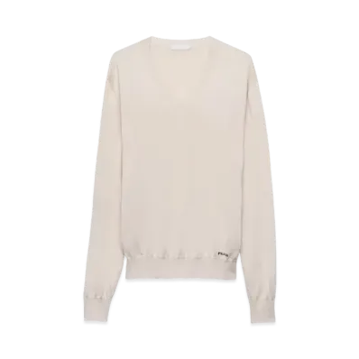 PRADA Men's Silk V-Neck Sweater "Natural"