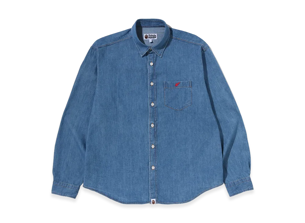 A BATHING APE Ape Head Relaxed Fit Denim Shirt "Light Indigo"