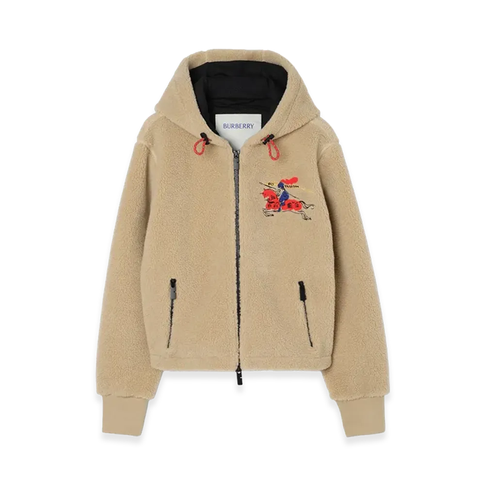 Burberry Women's Cropped EKD Wool Cashmere Blend Fleece "Limestone Beige"