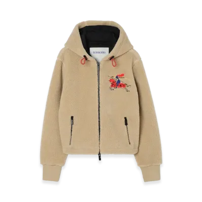 Burberry Women's Cropped EKD Wool Cashmere Blend Fleece "Limestone Beige"
