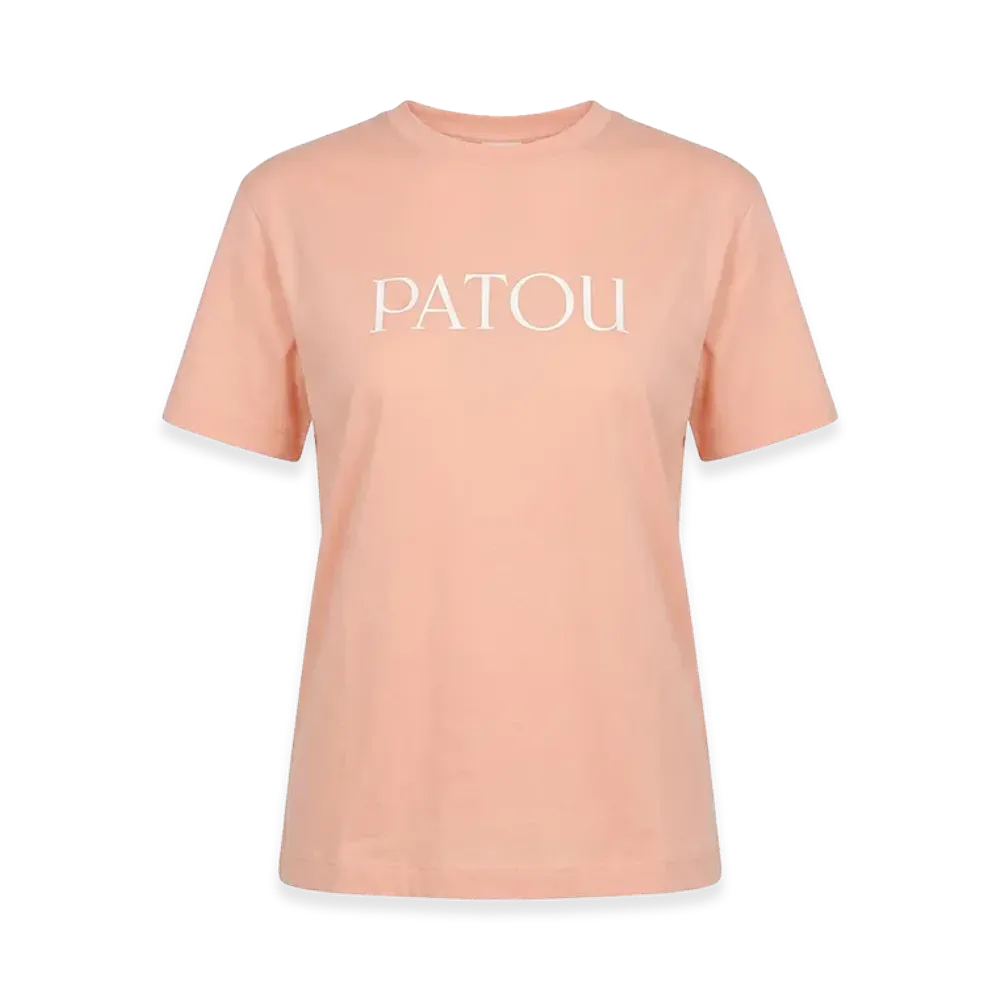 PATOU Women's Cotton Logo Print Crewneck Short Sleeve T-Shirt "Salmon Pink"