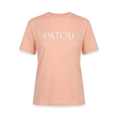 PATOU Women's Cotton Logo Print Crewneck Short Sleeve T-Shirt "Salmon Pink"
