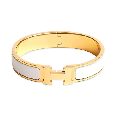 Hermes Enamel Bracelet Crick H "White"