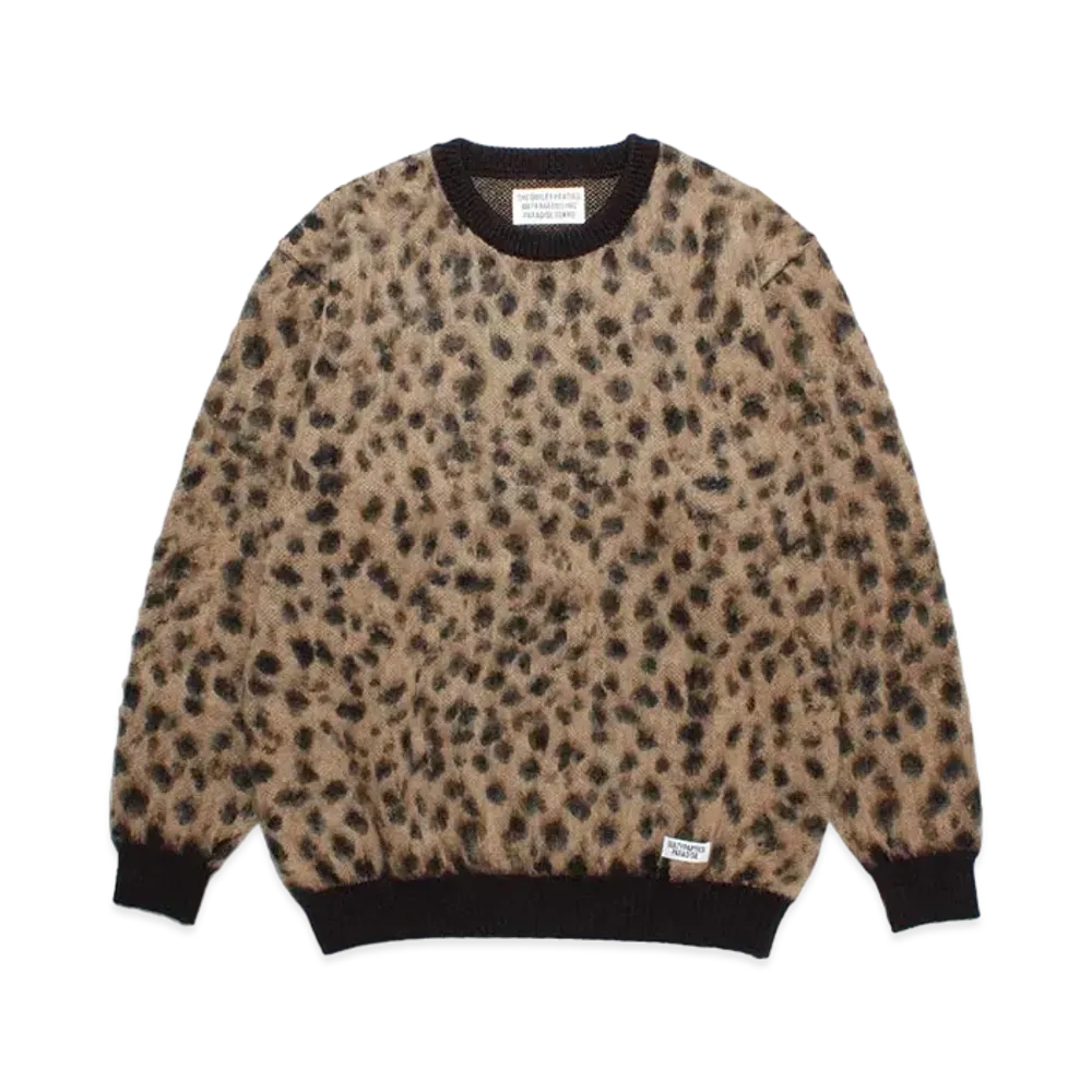WACKO MARIA Leopard Mohair Knit Jacquard Sweater "Beige"