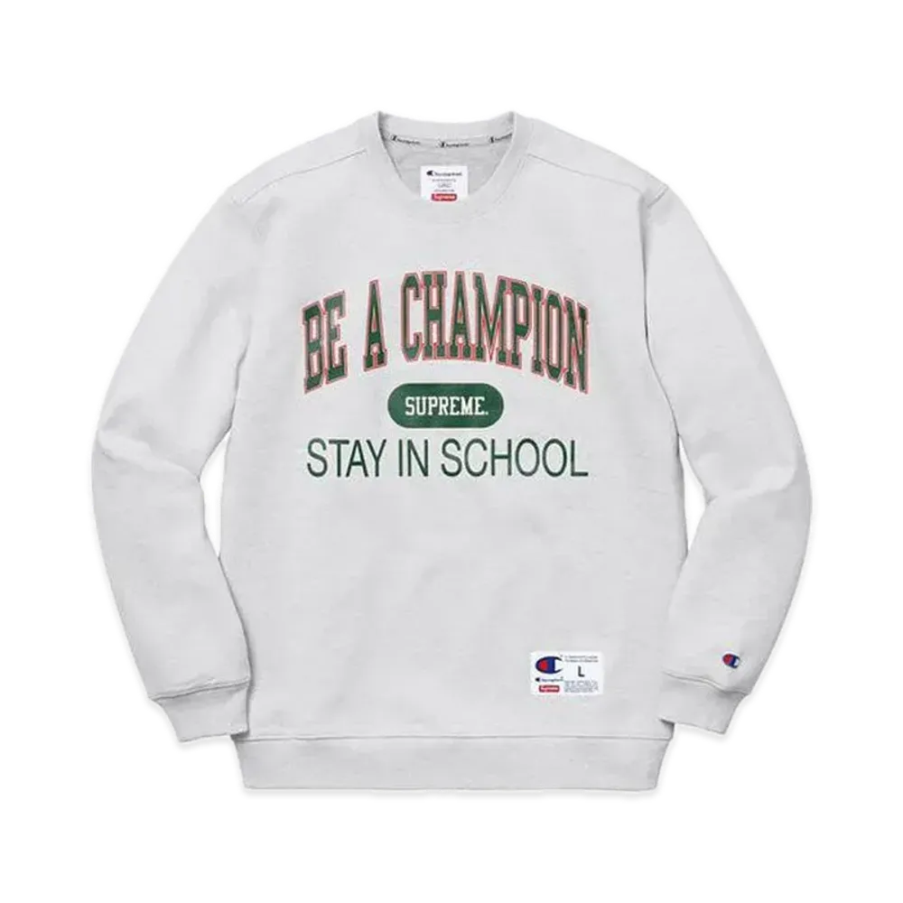 Supreme x Champion Stay In School Crewneck "Ash Grey"
