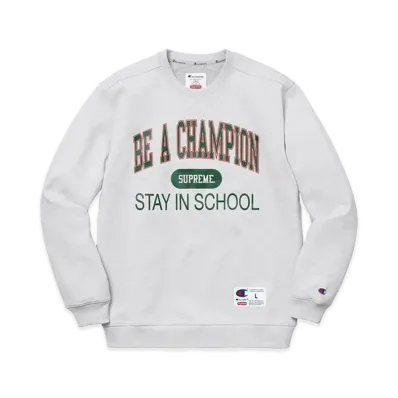 Supreme x Champion Stay In School Crewneck "Ash Grey"