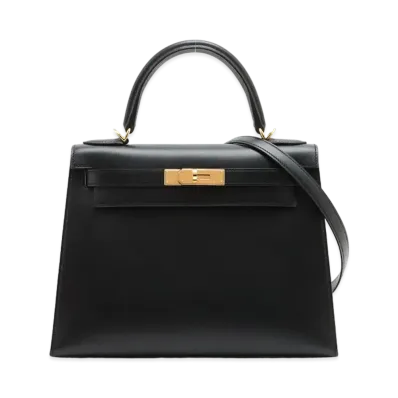 Hermes Kelly Sellier Tadelakt "Noir/Gold"
