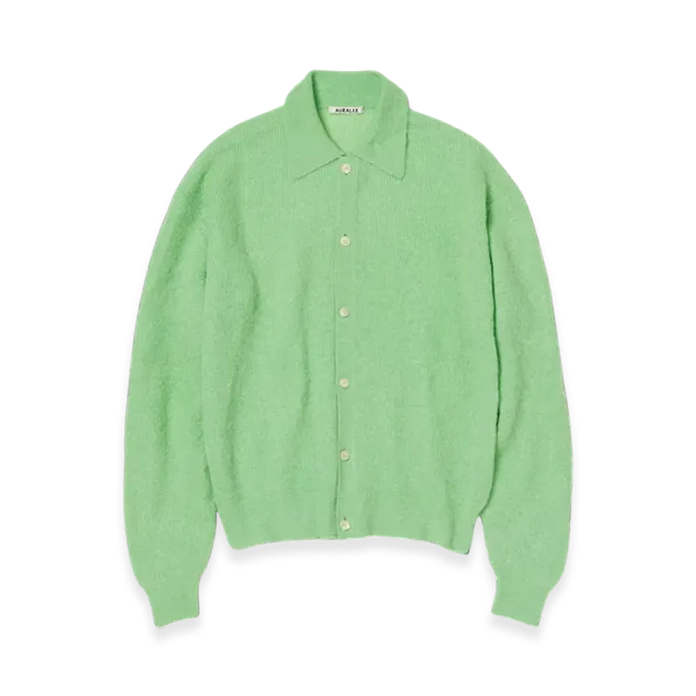 AURALEE Baby Suri Alpaca Sheer Knit Shirt Cardigan "Light Green"