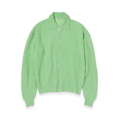 AURALEE Baby Suri Alpaca Sheer Knit Shirt Cardigan "Light Green"
