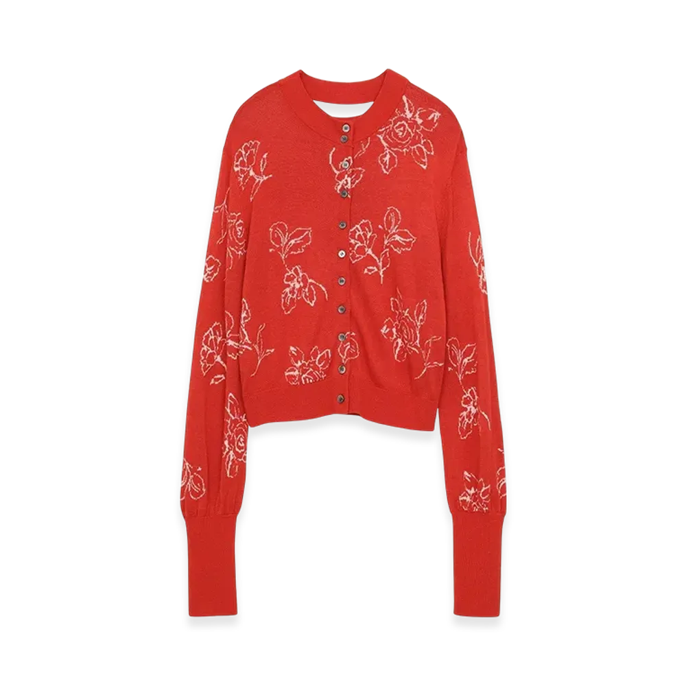 CLANE x Minami Tanaka Thin Flower W Face Cardigan "Red"