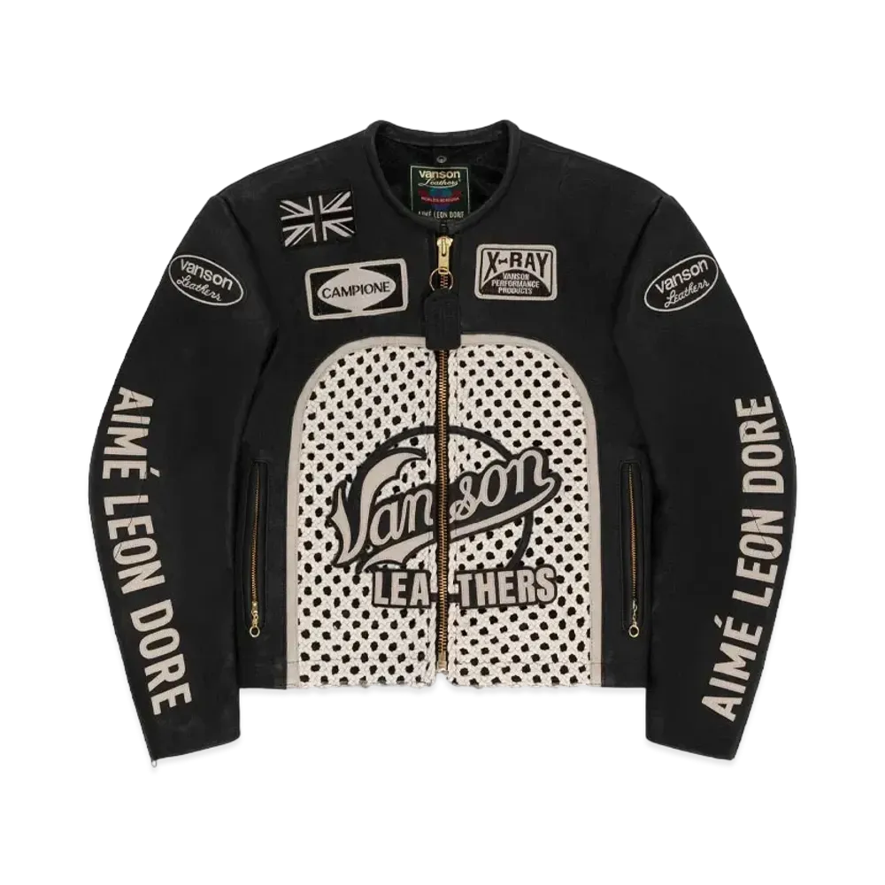 Aime Leon Dore Vanson Raffia Leather Jacket "Black"