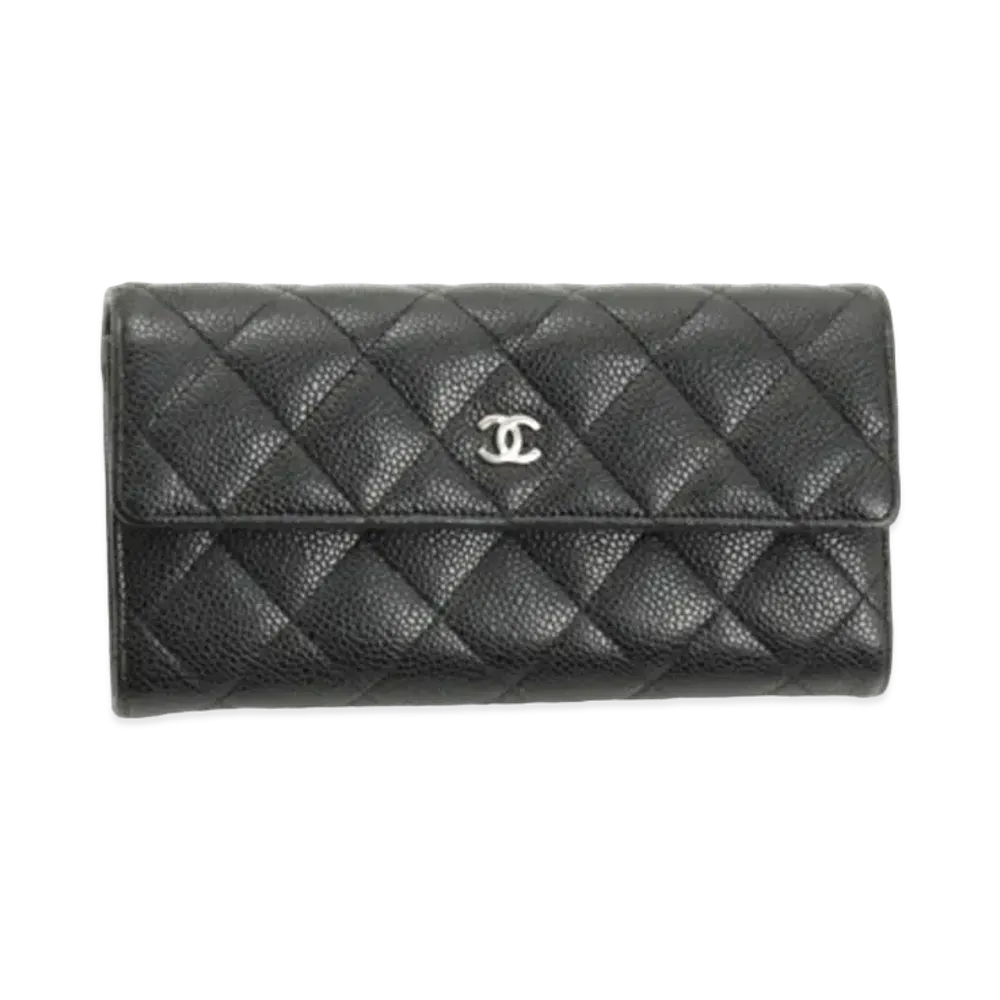 CHANEL Caviar Skin Matelasse Flap Long Wallet "Black"