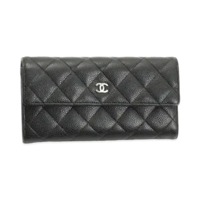 CHANEL Caviar Skin Matelasse Flap Long Wallet "Black"
