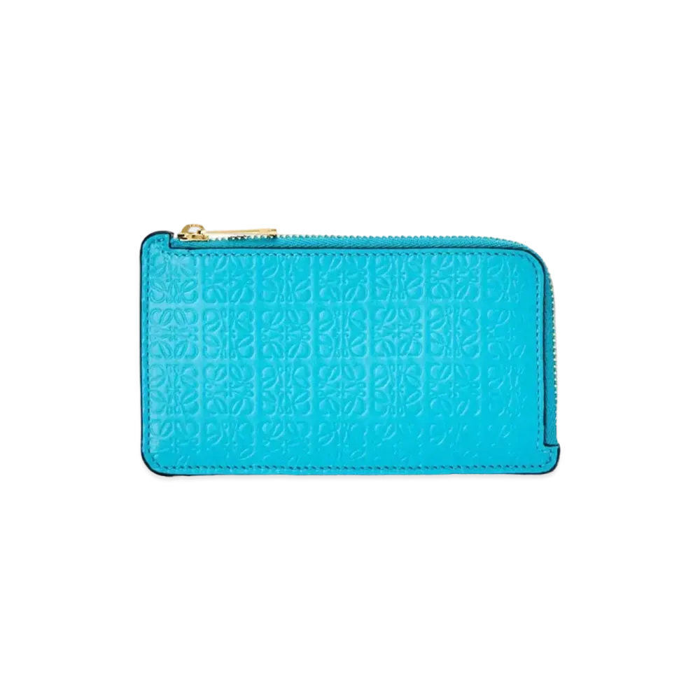 LOEWE Repeat Coin Cardholder In Embossed Silk Calfskin "Cyan"