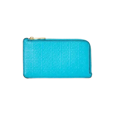 LOEWE Repeat Coin Cardholder In Embossed Silk Calfskin "Cyan"
