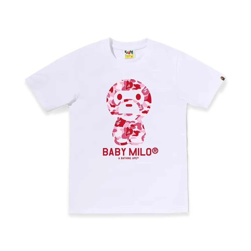 A BATHING APE Women's ABC Camo Baby Milo Tee "White/Pink"