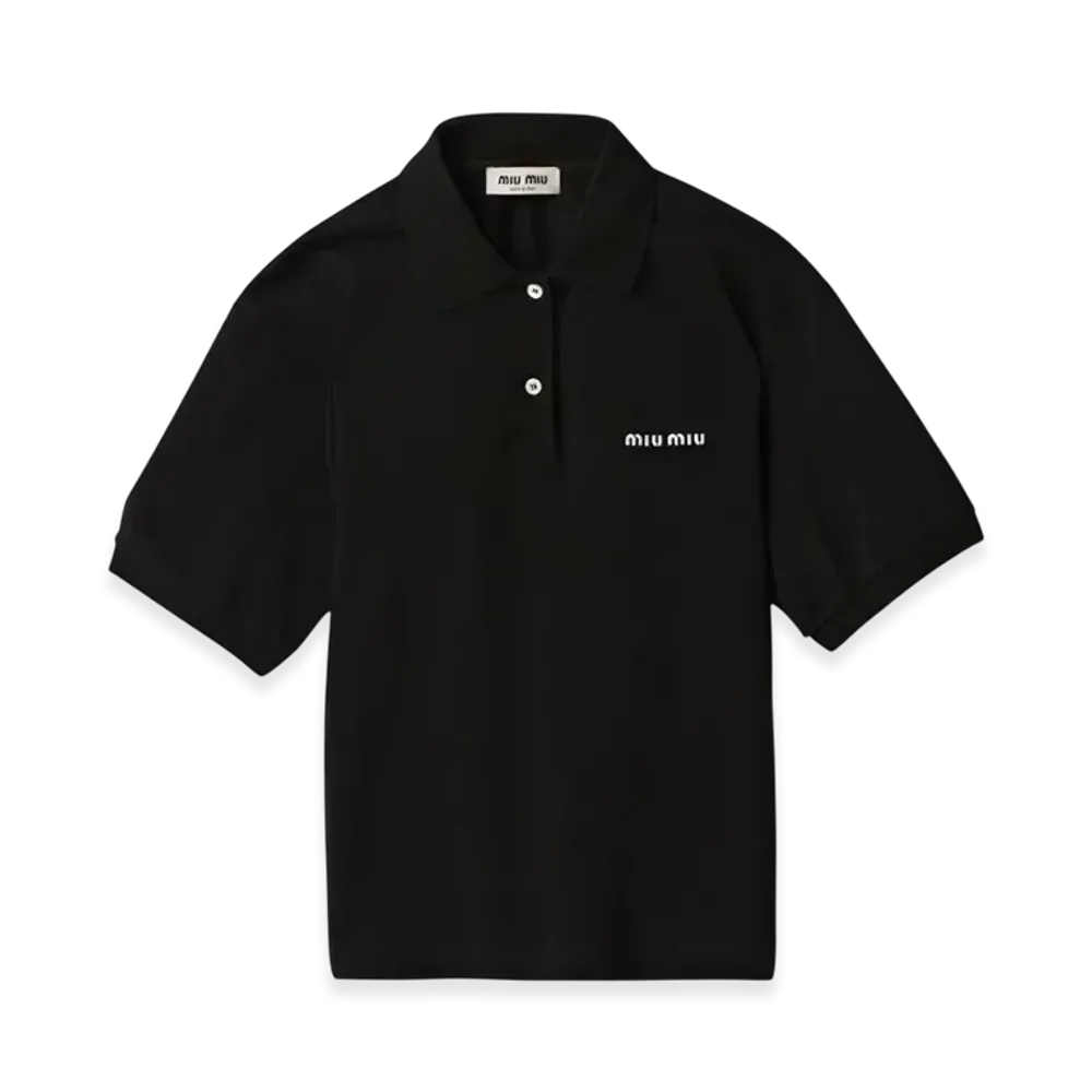 ミュウミュウ レディース コットンピケ ポロシャツ "ブラック" MJN535_14RW_F0002