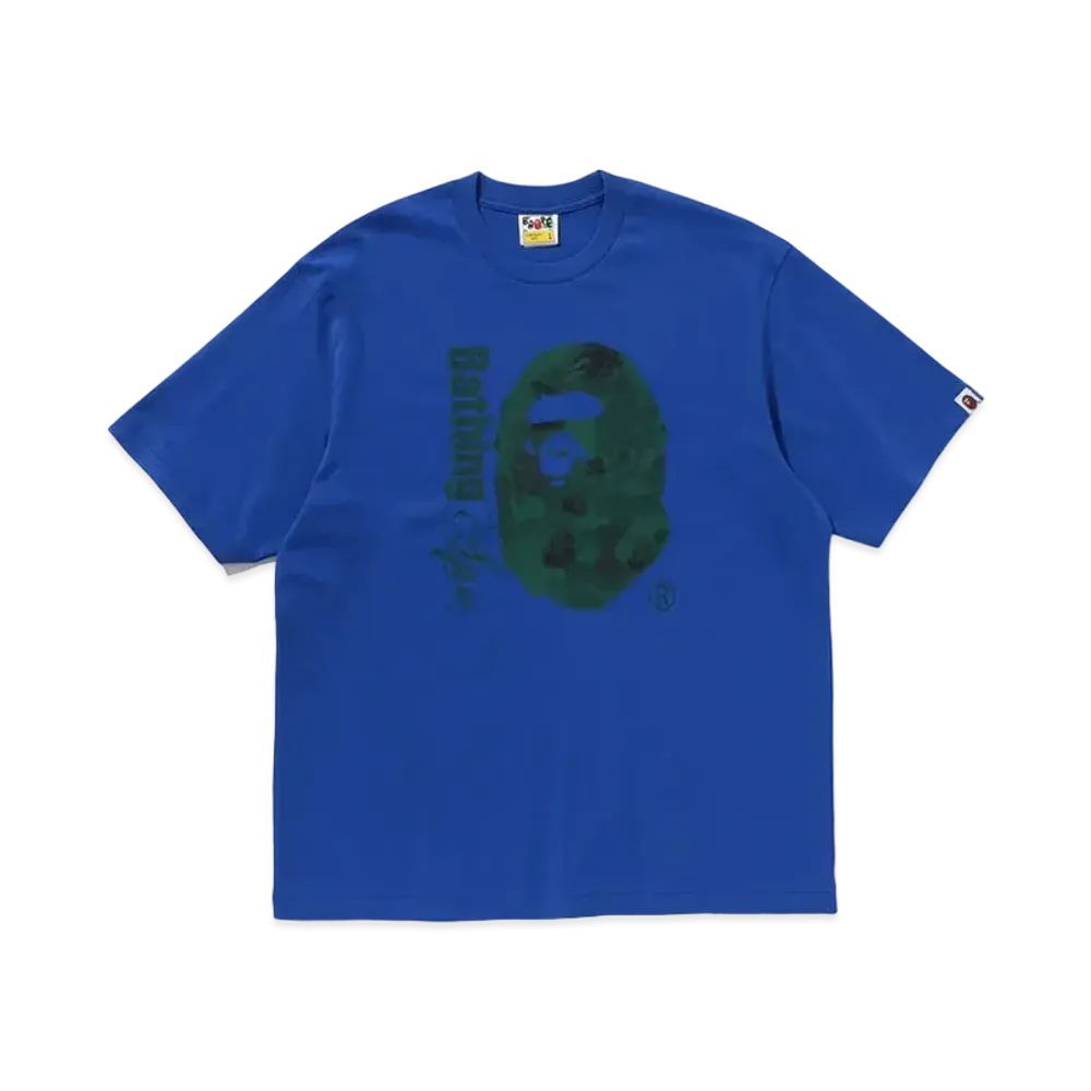 A BATHING APE Floral Solid Camo Ape Head Relaxed Fit Tee "Blue"