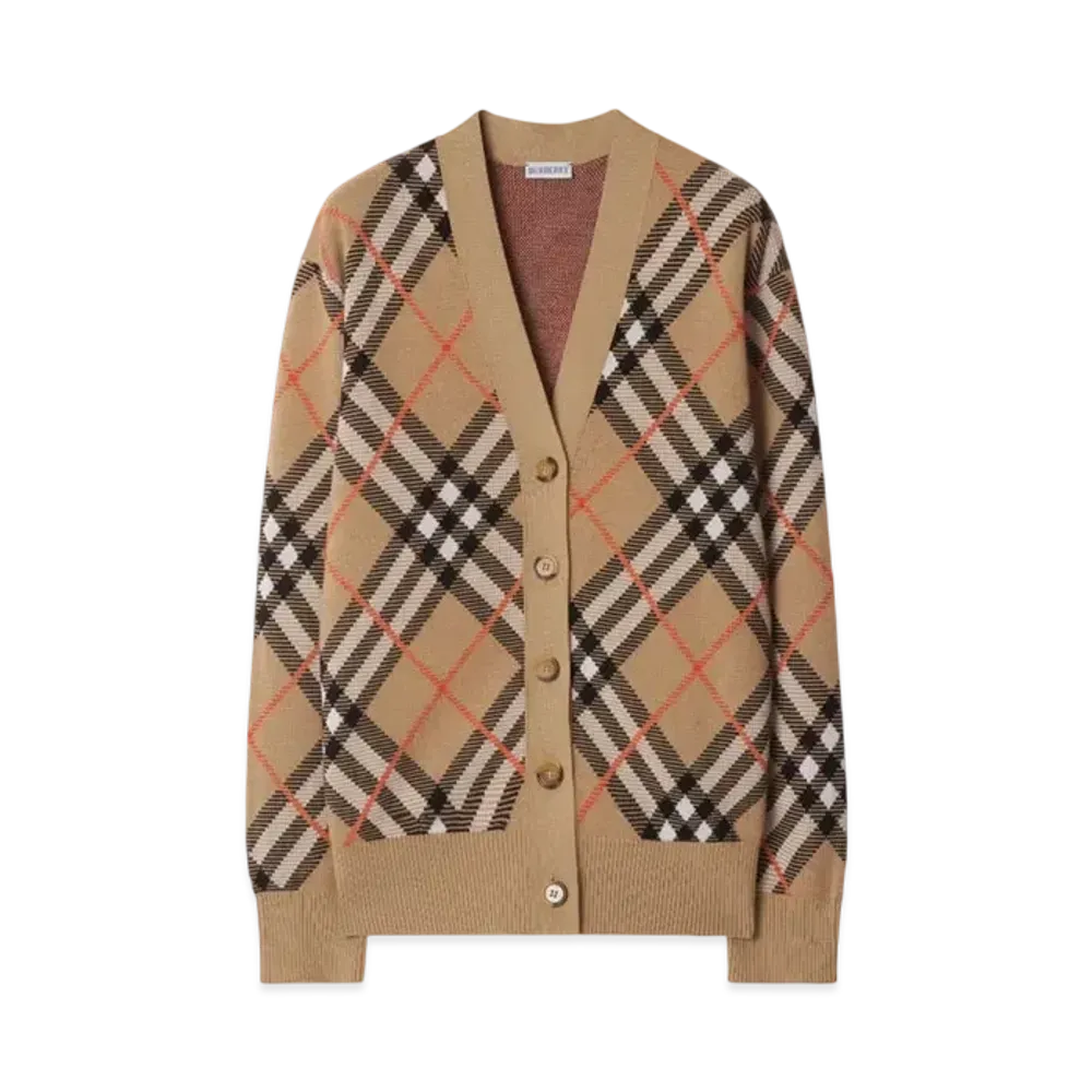 Burberry Check Wool Mohair Blend Cardigan "Sand"