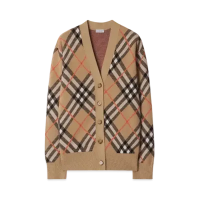 Burberry Check Wool Mohair Blend Cardigan "Sand"