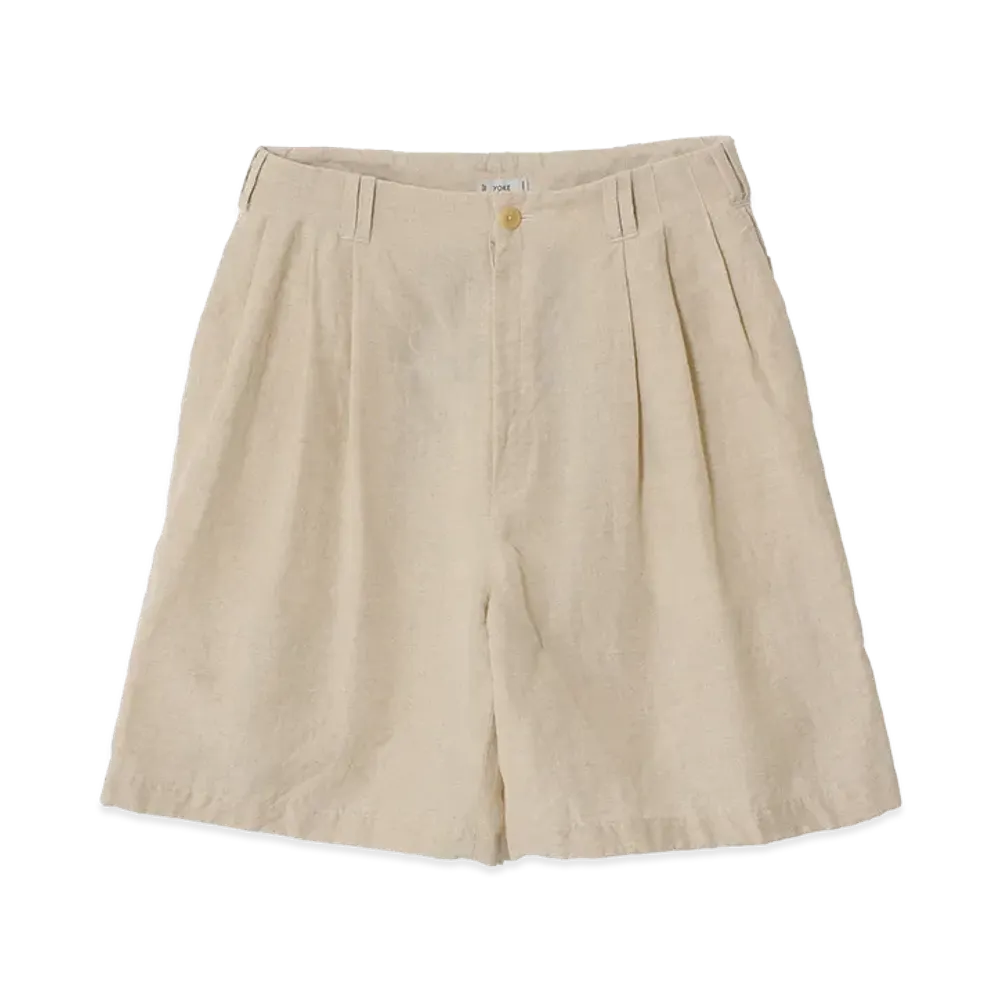 YOKE Wool Linen Weather Cloth 3pleated Shorts "Beige"