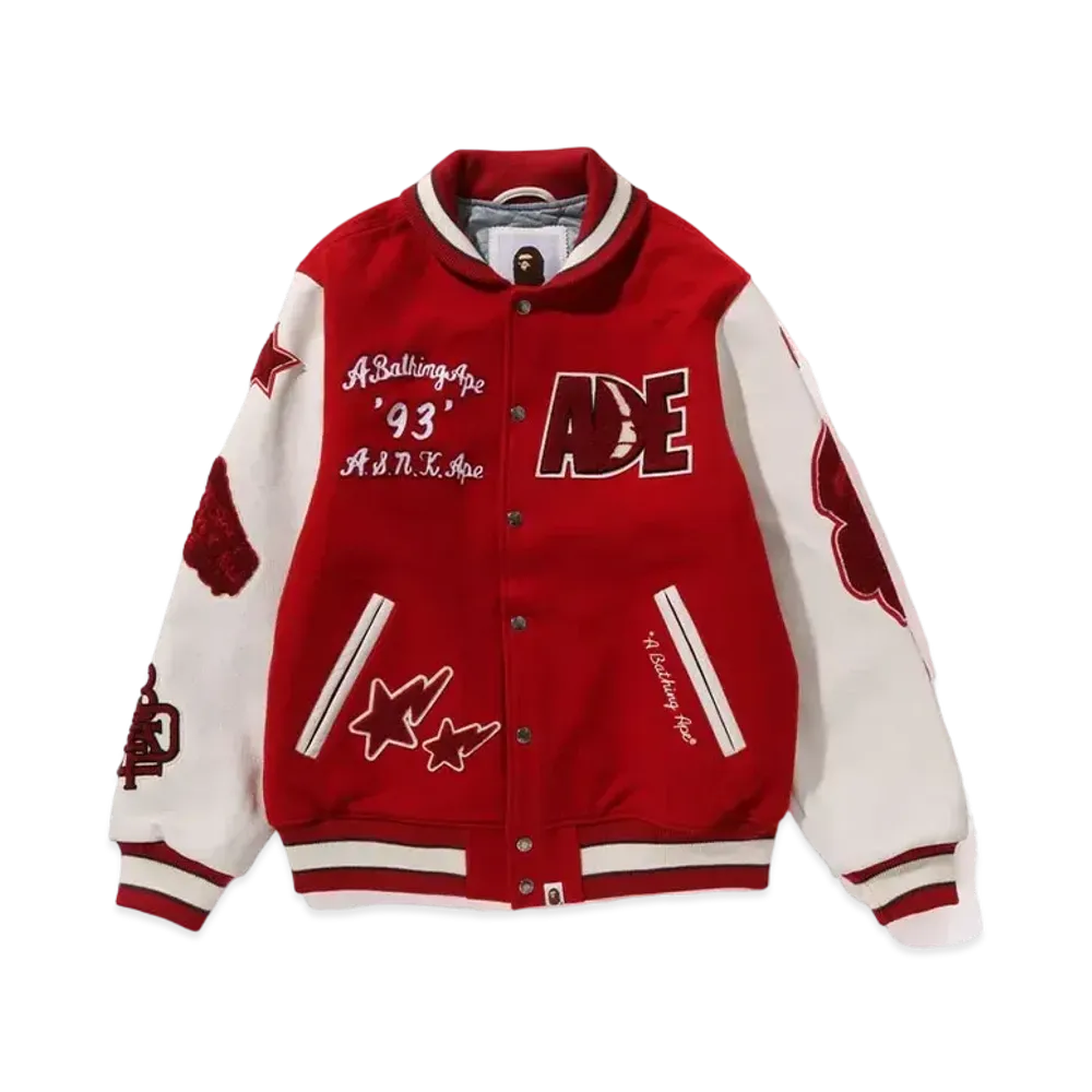 A BATHING APE Bape Multi Motif Varsity Jacket "Red"