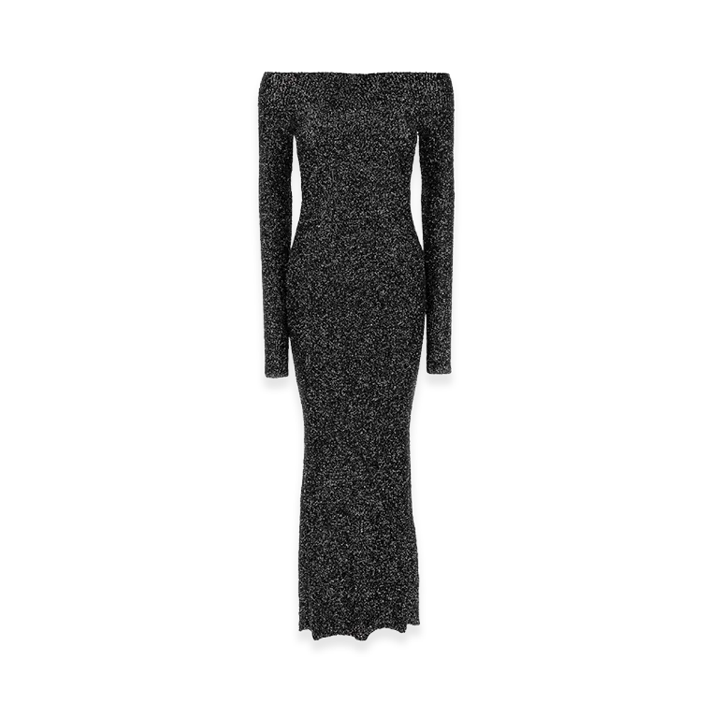 STELLA McCARTNEY Women's Embellished Knit Off-The-Shoulder Long Dress "Black"
