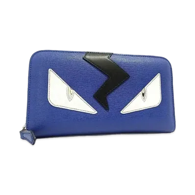 FENDI Bugs eye Monster Leather Round Long Wallet "Blue"