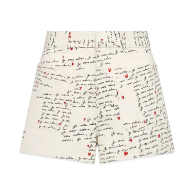 Dior Women's Cotton Denim with Embroidered Je Vous Adore Motif Dioramour Shorts "White/Black/Red"