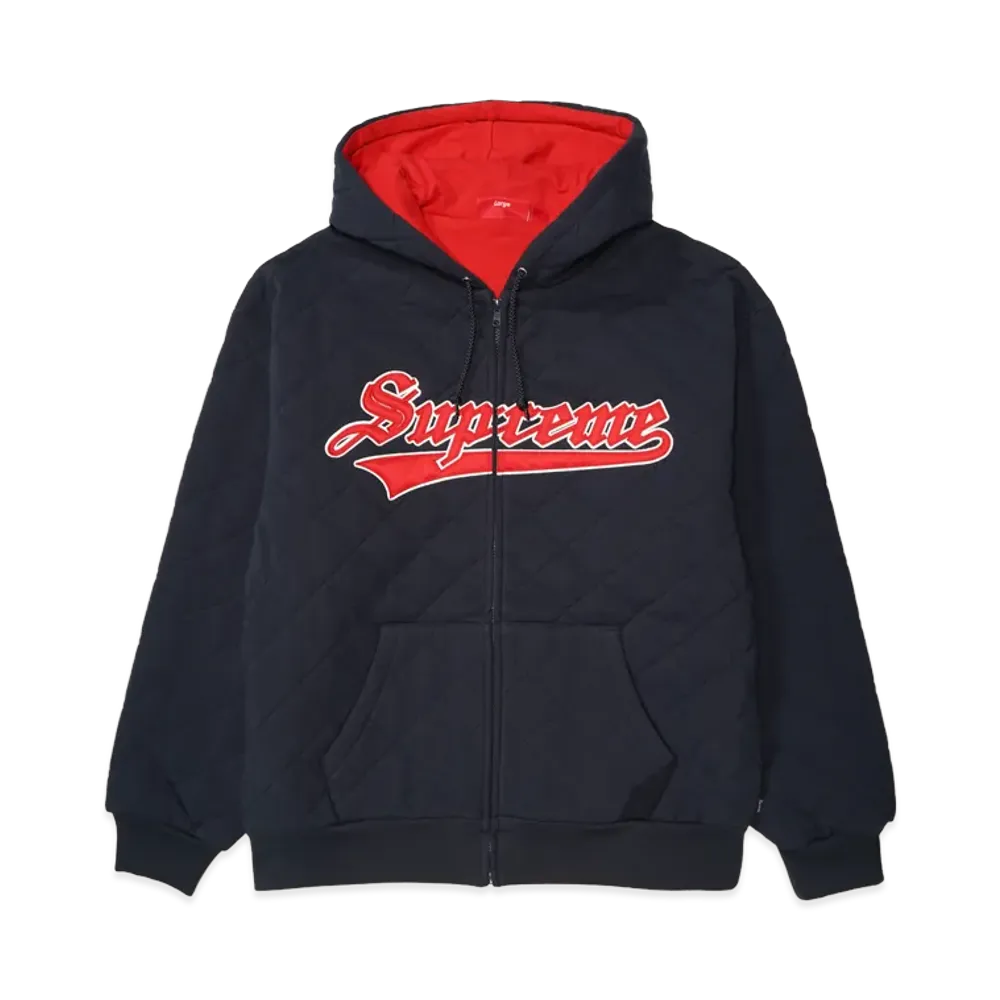 Supreme Quilted Zip Up Hooded Sweatshirt "Navy"